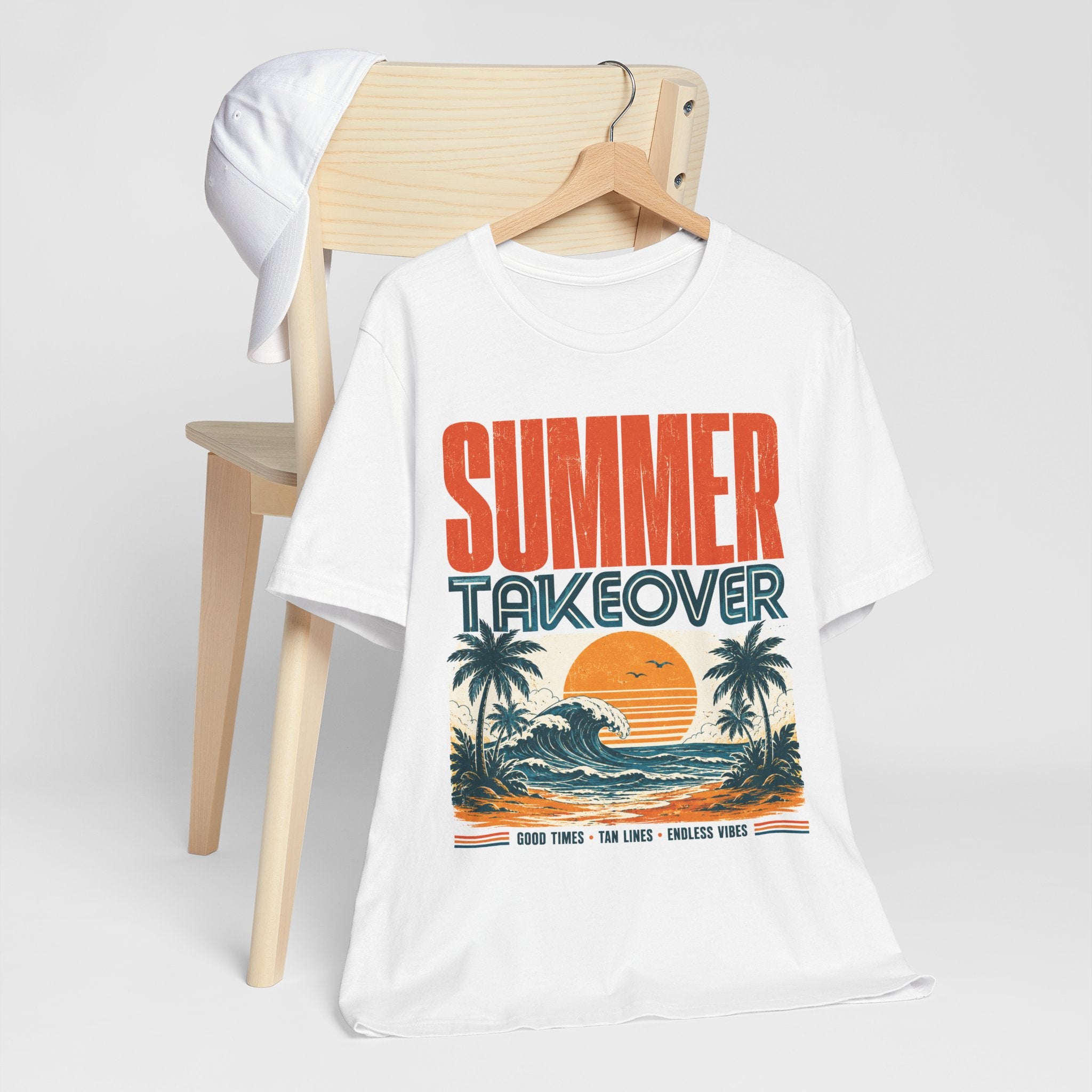 Summer Takeover Vintage Beach T-Shirt – Retro Surf Sunset Graphic Tee for Men & Women