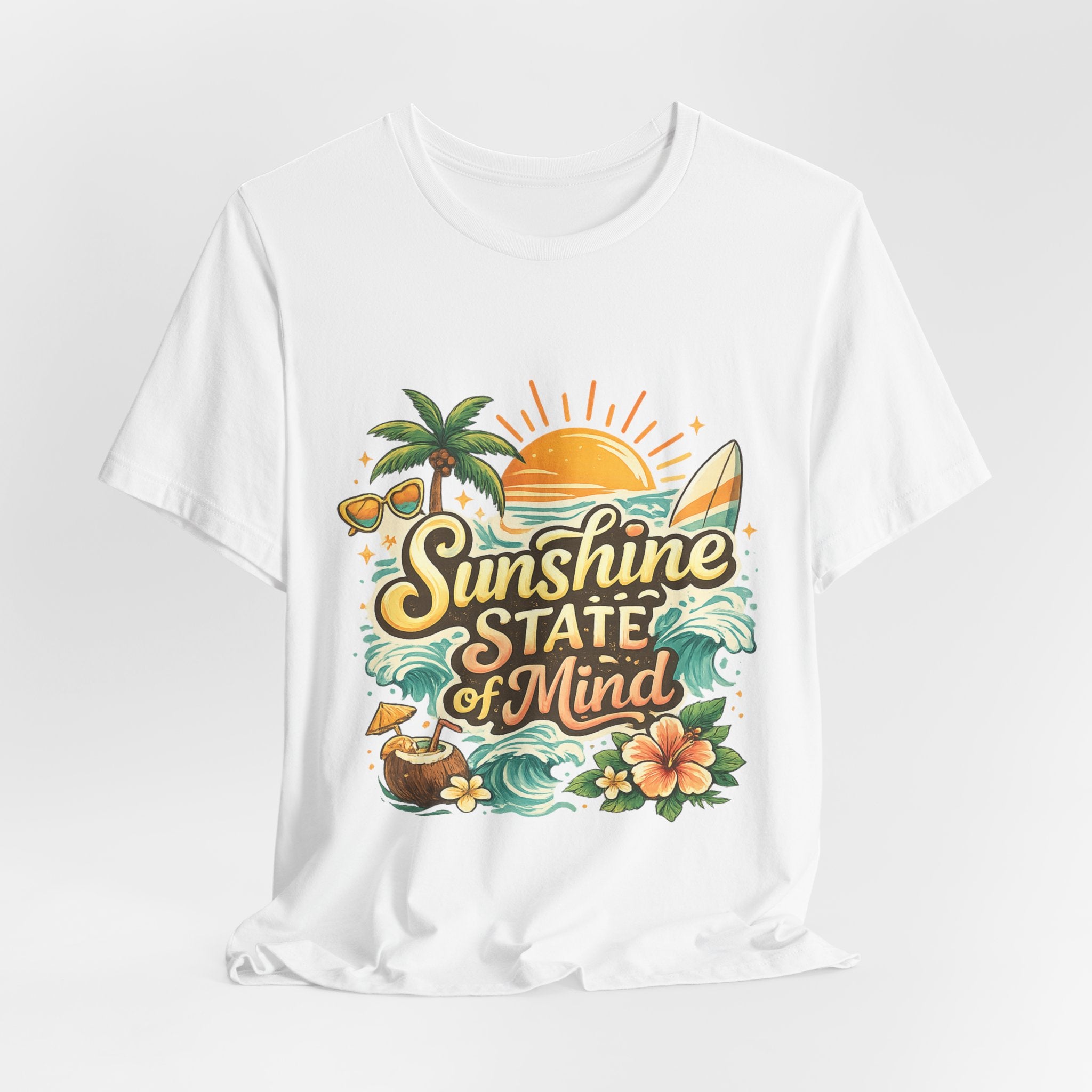 Sunshine State of Mind™ Tropical Beach Graphic T-Shirt | Summer Vacation Retro Surf Tee