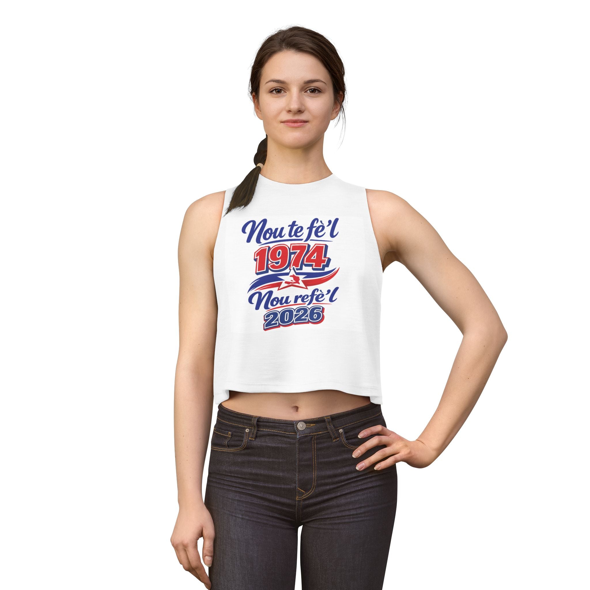 Crop Top — Nou te fè'l 1974 Nou refè'l 2026 Patriotic Graphic