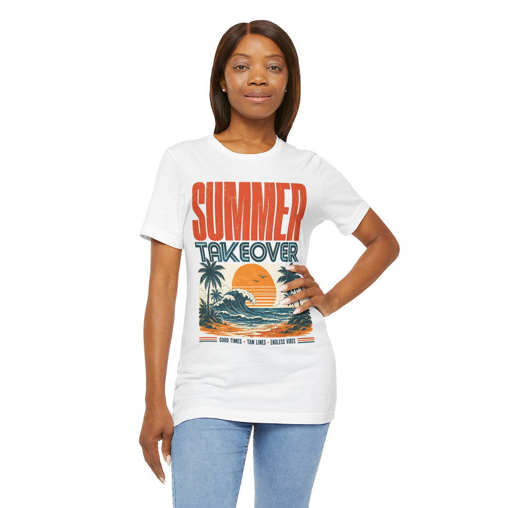 Summer Takeover Vintage Beach T-Shirt – Retro Surf Sunset Graphic Tee for Men & Women