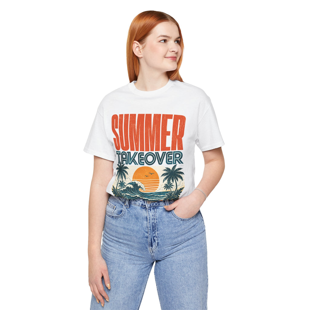 Summer Takeover Vintage Beach T-Shirt – Retro Surf Sunset Graphic Tee for Men & Women