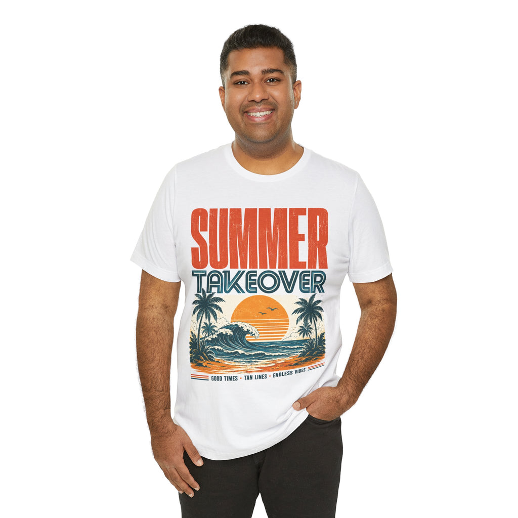 Summer Takeover Vintage Beach T-Shirt – Retro Surf Sunset Graphic Tee for Men & Women