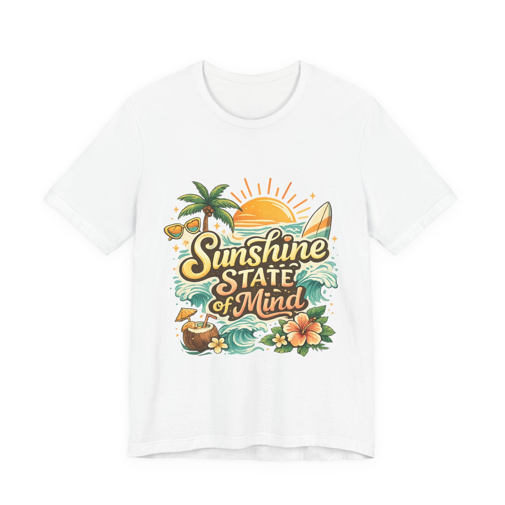 Sunshine State of Mind™ Tropical Beach Graphic T-Shirt | Summer Vacation Retro Surf Tee