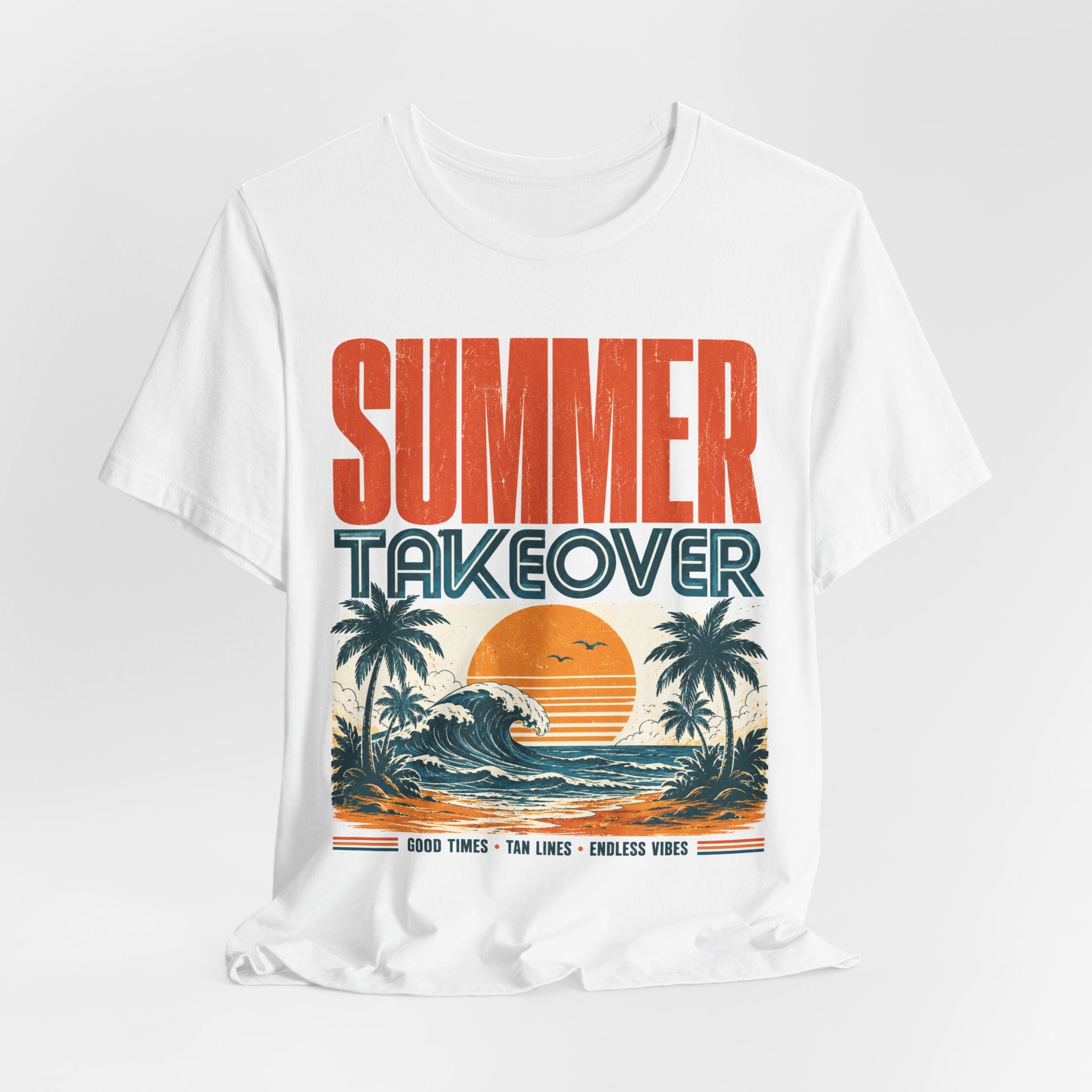 Summer Takeover Vintage Beach T-Shirt – Retro Surf Sunset Graphic Tee for Men & Women