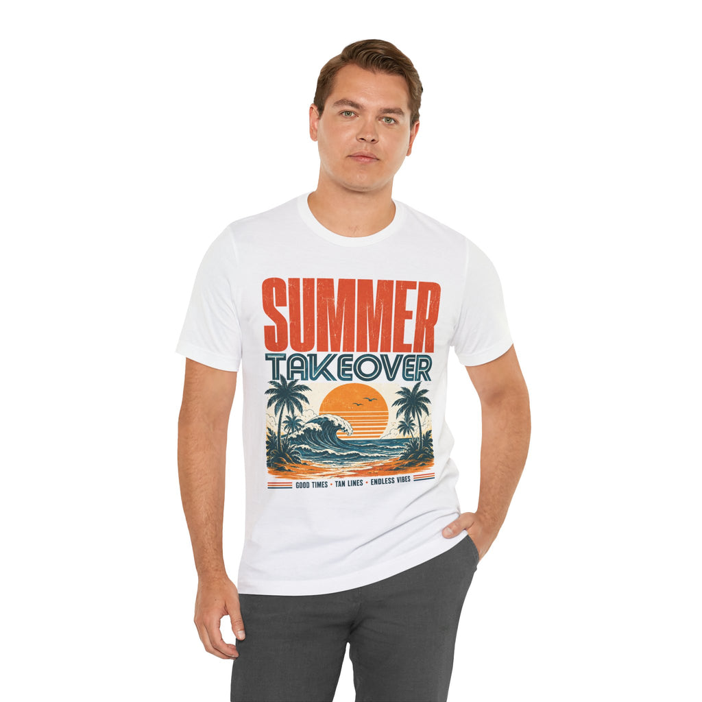 Summer Takeover Vintage Beach T-Shirt – Retro Surf Sunset Graphic Tee for Men & Women